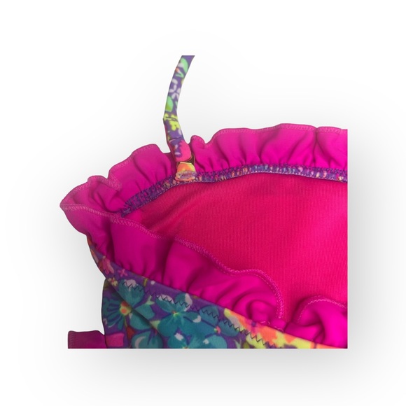 Victoria’s Secret Swim 𑁍 Floral Ruffle Bandeau 2 Piece Bikini Set 𑁍 Fuchsia M - Picture 12 of 16